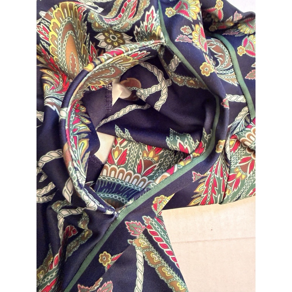 Gretchen Scott Size Large Dress Navy Blue Paisley Stretch 3/4 Sleeve Jersey Boho - Picture 7 of 10